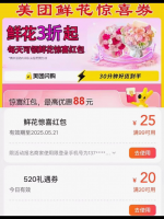 美团鲜花券20无门槛鲜花惊喜券鲜花惊喜卷包送爱人送妈妈送老婆