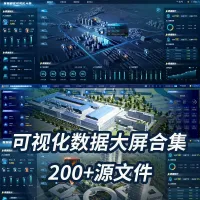 200套可视化数据大屏设计模板蓝色科技感数字孪生驾驶舱设计素