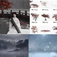 战国袍素材_汉服后期素材特效国风战损素材战国袍免扣pngps