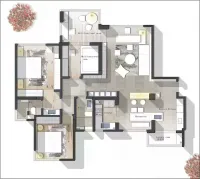 PS彩平图素材别墅家装户型cad平面图+psd源文件+材质贴